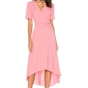 WAYF Pink Wrap Short Sleeve Midi Dress (Size XS)